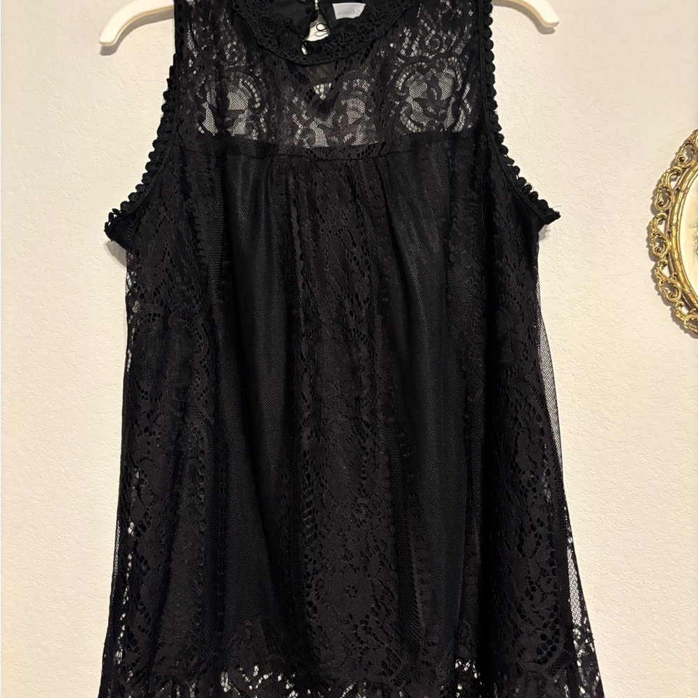 Black Sleeveless Lace Blouse